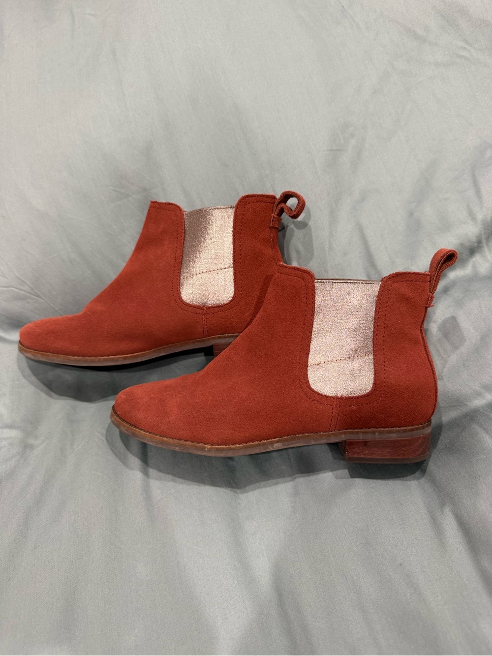 Toms red suede ankle booties